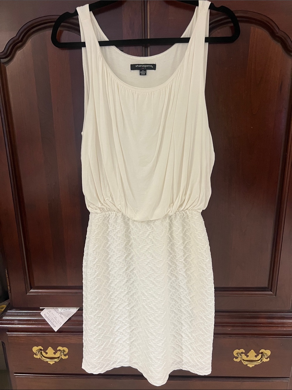 Sharagano Cream Sleeveless Textured Waist Dress stretchy waist